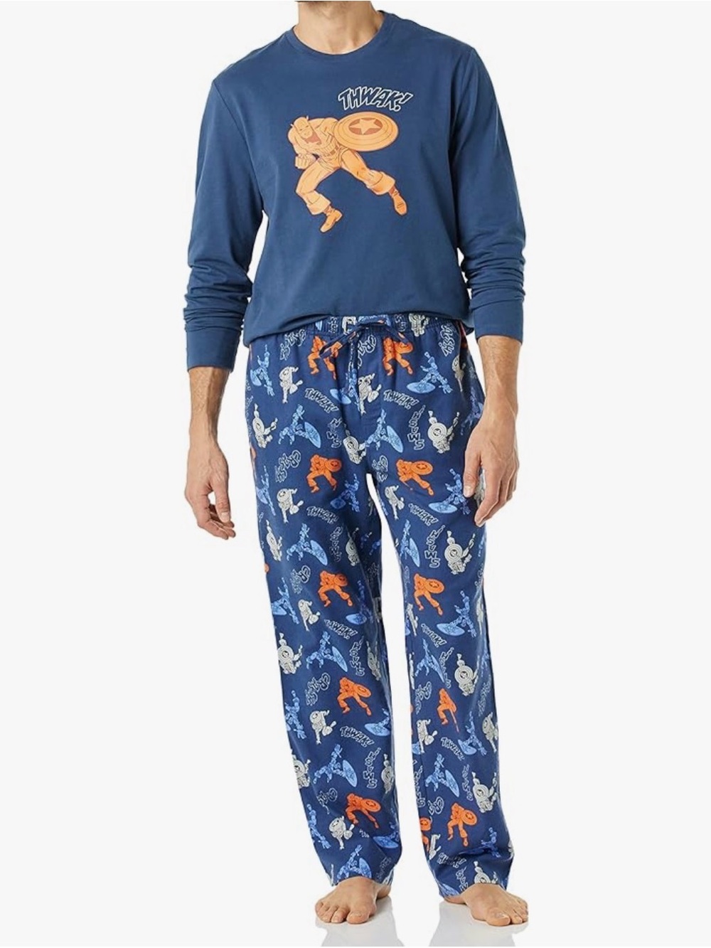 Marvel Big Boys/Mens Navy and Orange Captain America Pajama Set Sz Small *NEW